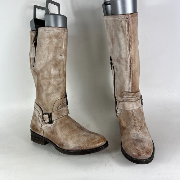 Roan Riding Boots Women's 9 Beige Leather Buckle Knee-High Tall Cowboy Zipper - Picture 1 of 9